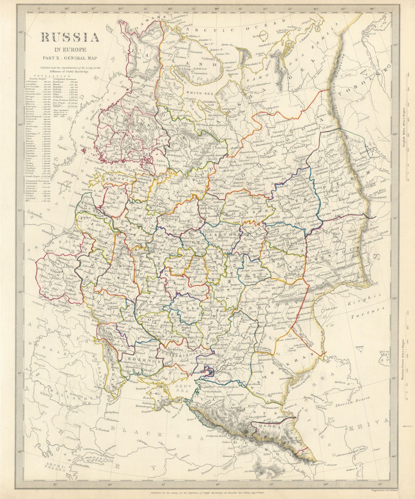 RUSSIA. Eastern Europe. Ukraine Belarus Baltics Finland Georgia. SDUK 1844 map